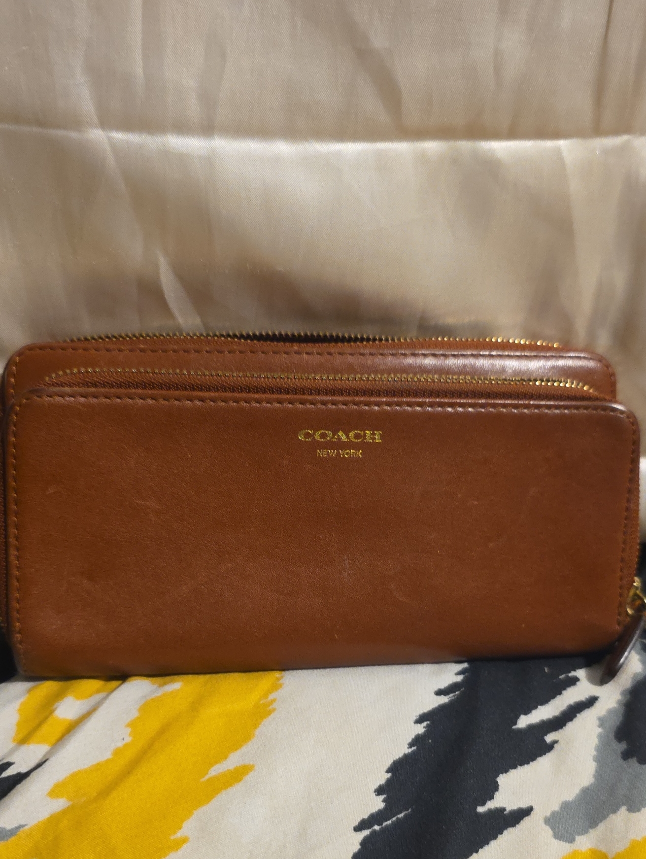 Coach Brown Leather Zip-Around Wallet With Gold Logo